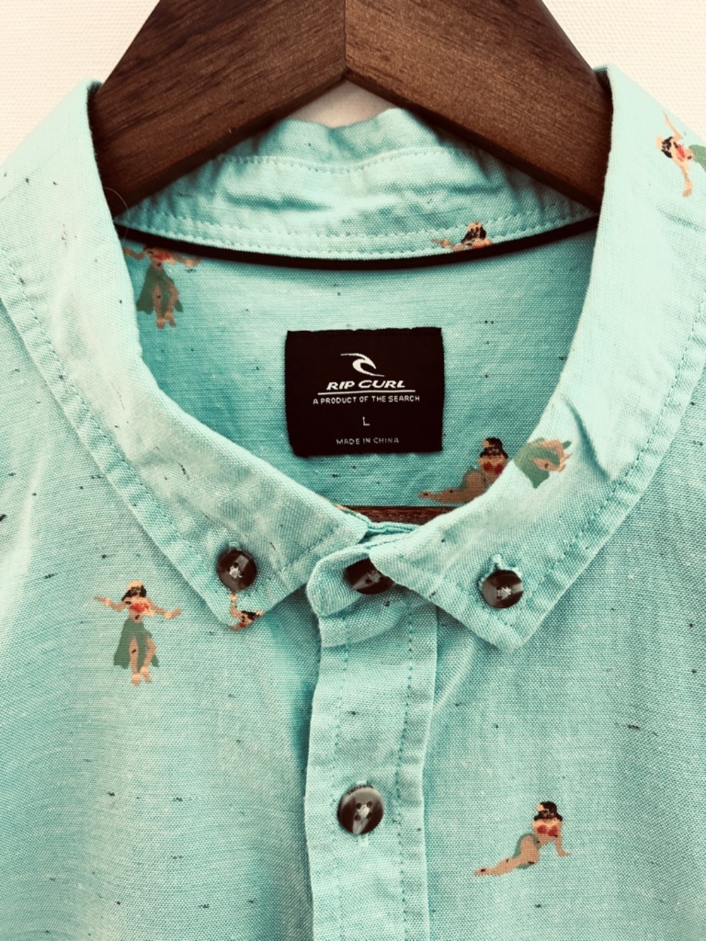 Rip Curl Hawaiian Print Button Down Shirt Large Teal Surf Beach Short Sleeve - Picture 3 of 7